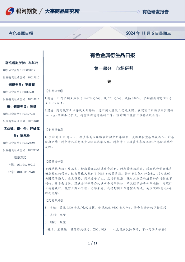有色金属衍生品日报