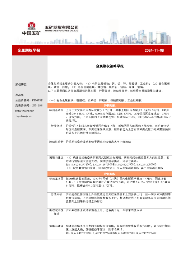 金属期权策略早报