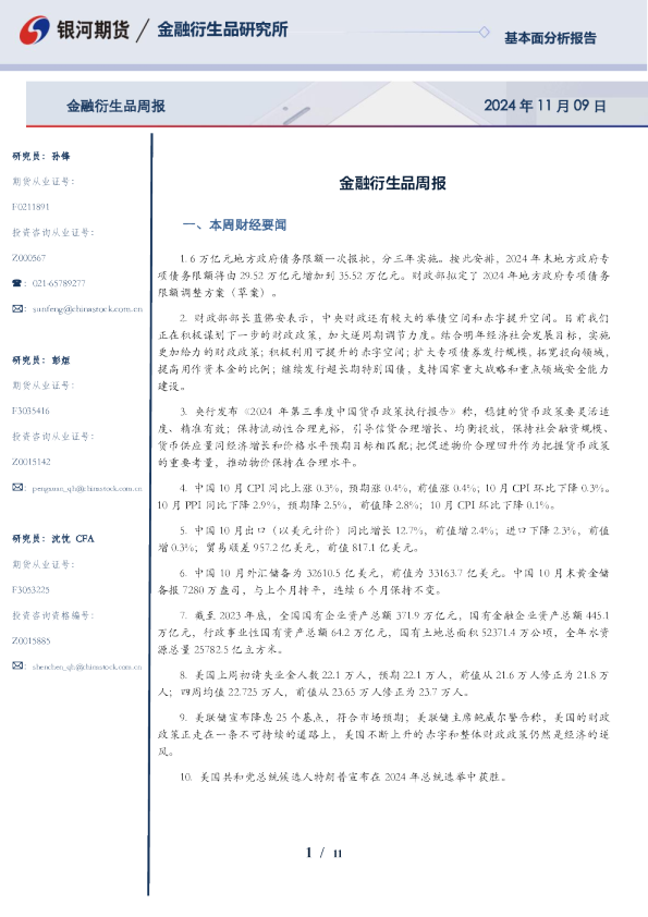 金融衍生品周报