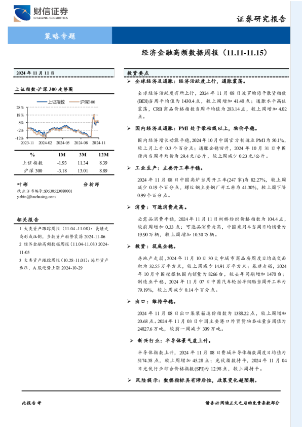 策略专题：经济金融高频数据周报