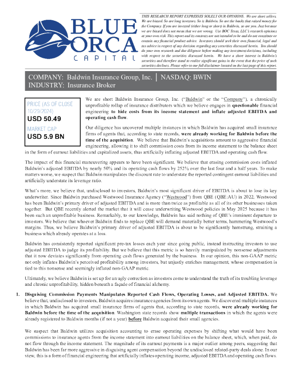 Short selling Baldwin Insurance Group
