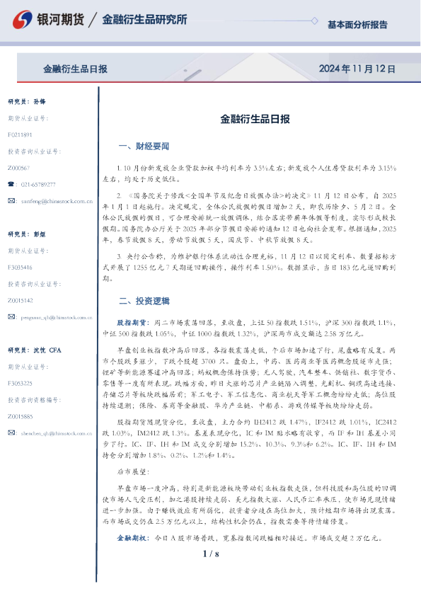 金融衍生品日报