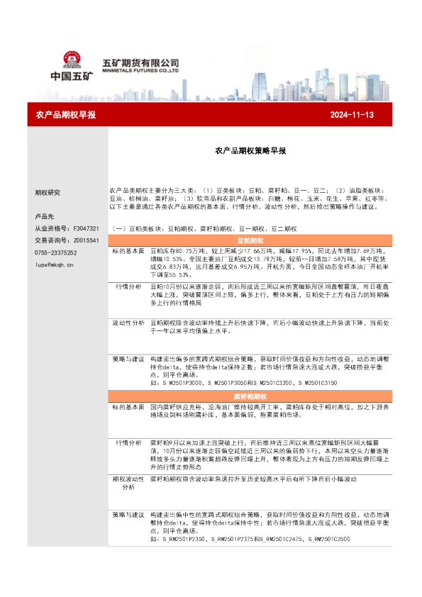 农产品期权策略早报