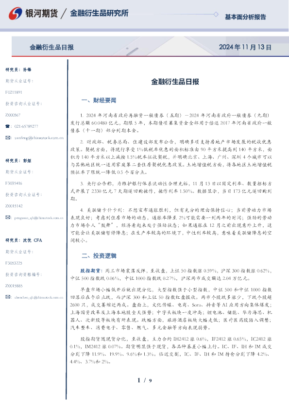 金融衍生品日报