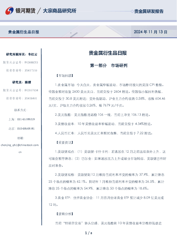 贵金属衍生品日报