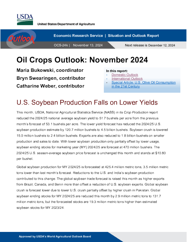 美国农业部油料作物展望 2024.11. 13