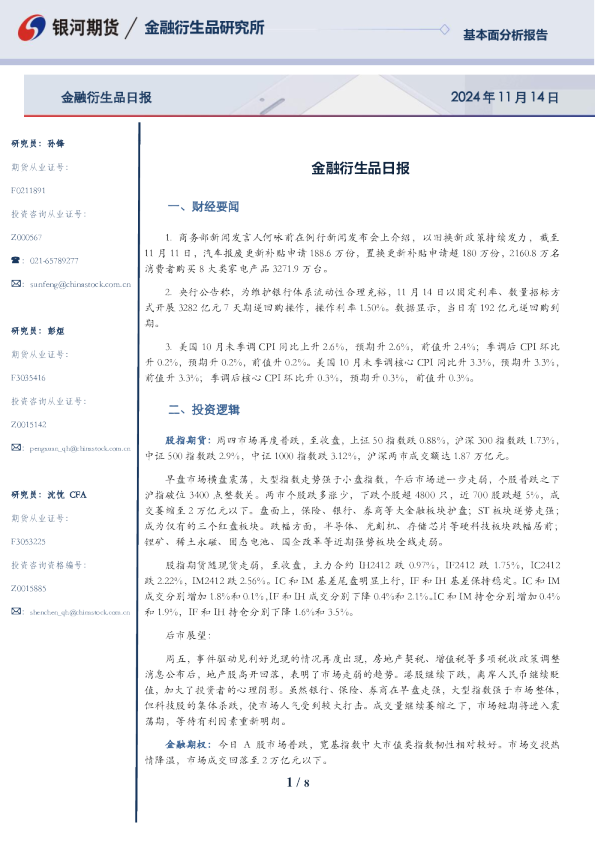 金融衍生品日报