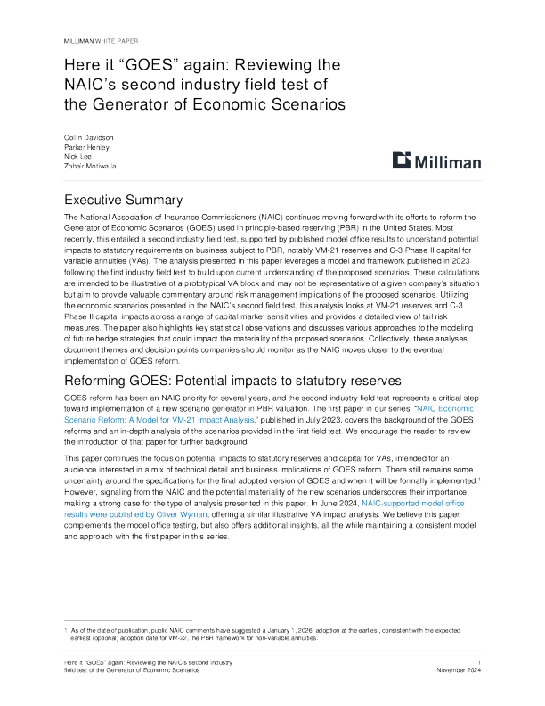 在这里，它再次“开始”：回顾NAIC对经济情景生成器的第二次行业现场测试