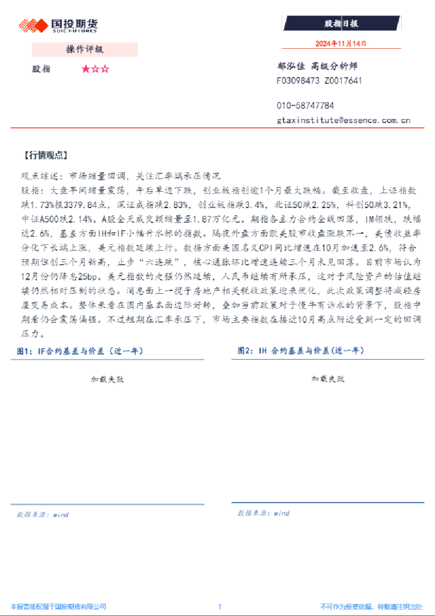 国投期货股指日报