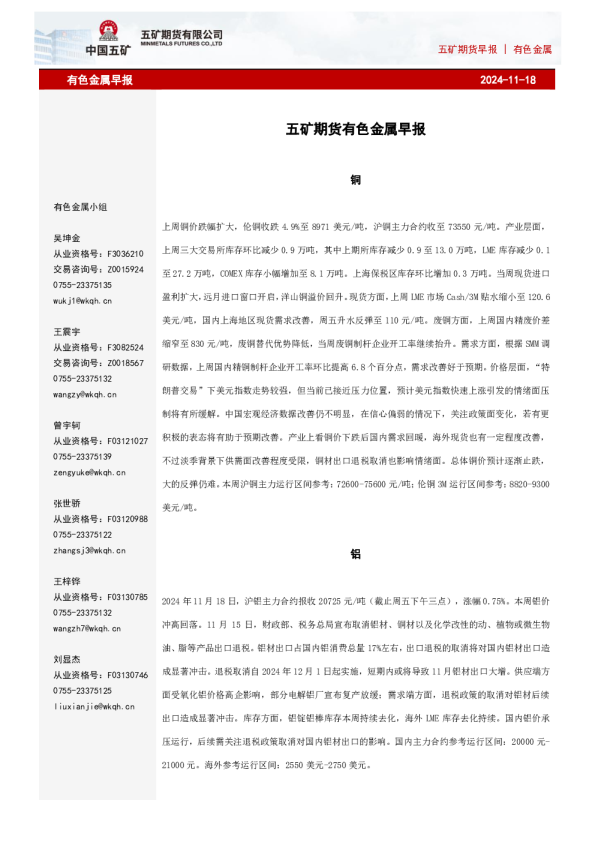 有色金属早报