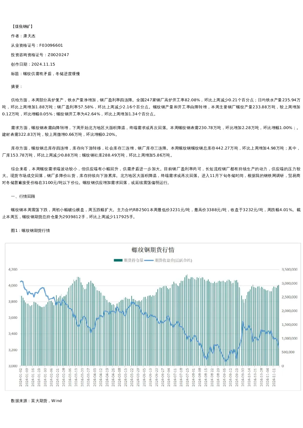 【螺纹铁矿】周报-2024-11-15