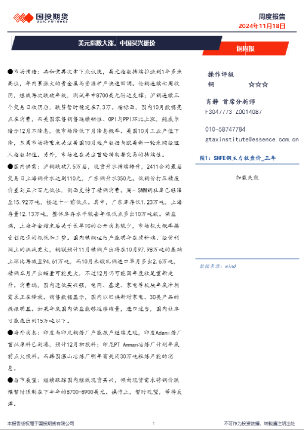 铜周报：美元指数大涨，中国买兴挺价