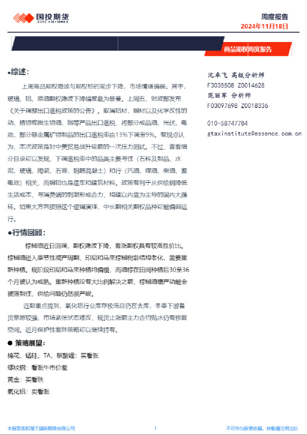 商品期权周度报告