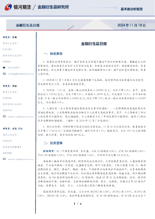 金融衍生品日报