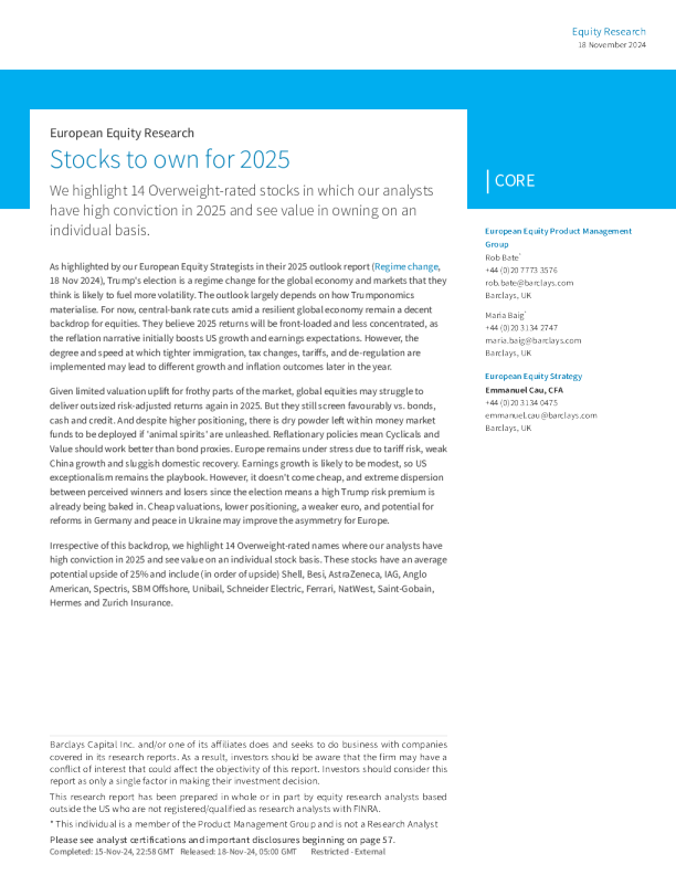 巴克莱 _ 欧洲 _ 股票 _ 研究 _ 股票 _ 拥有 _ 2025 年
