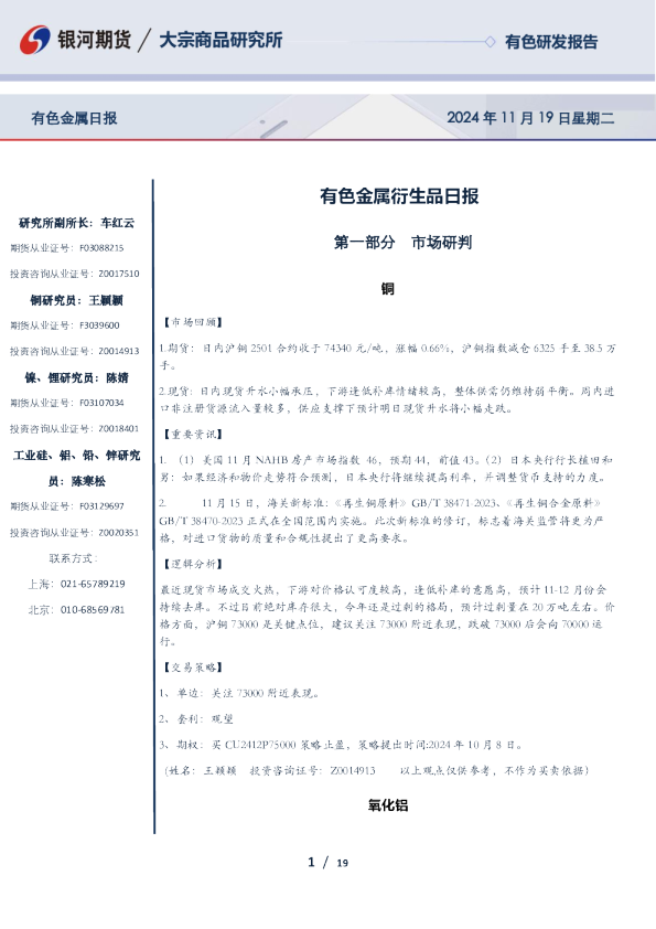 有色金属衍生品日报