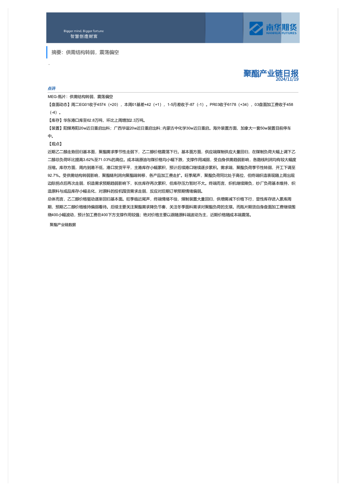 供需结构转弱，震荡偏空