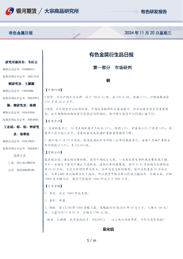 有色金属衍生品日报