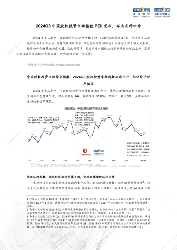 2024Q3中国股权投资市场指数PEII发布，环比有所回升