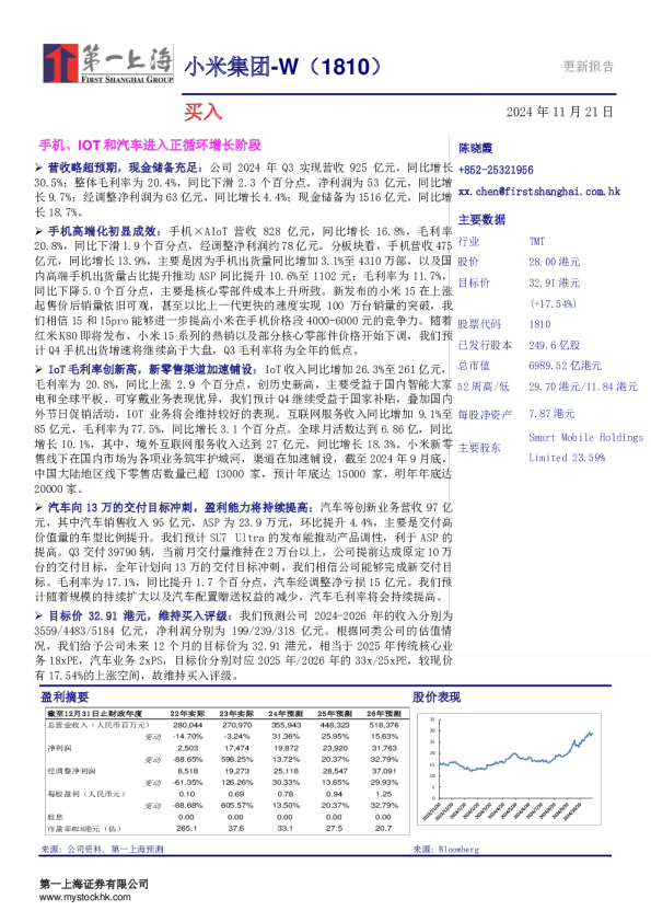 手机、IOT和汽车进入正循环增长阶段