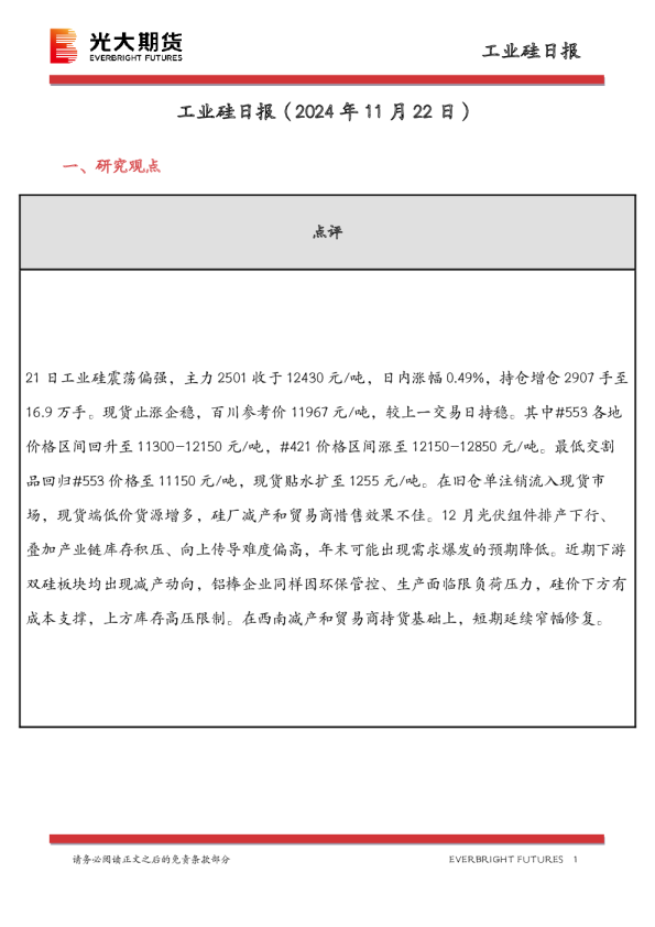 工业硅日报