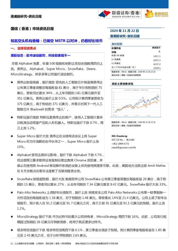 市场资讯日报：知名空头机构香橼：已做空MSTR以对冲，仍看好比特币