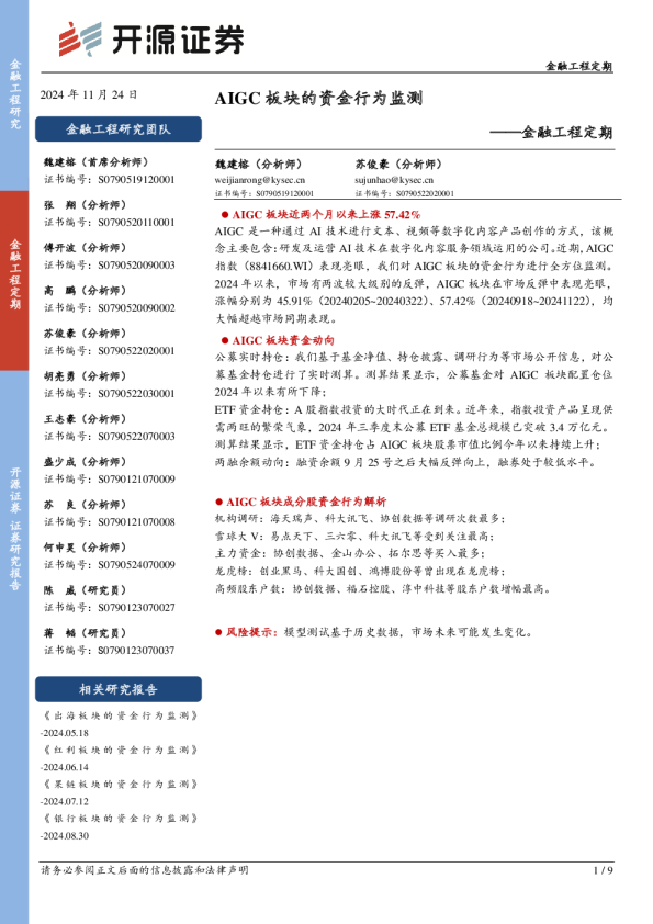 金融工程定期：AIGC板块的资金行为监测