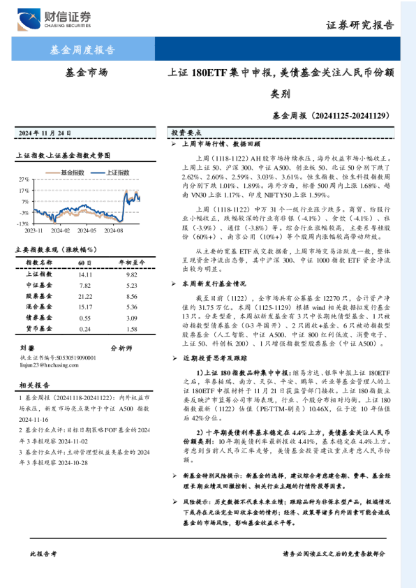 基金周度报告：上证180ETF集中申报，美债基金关注人民币份额类别