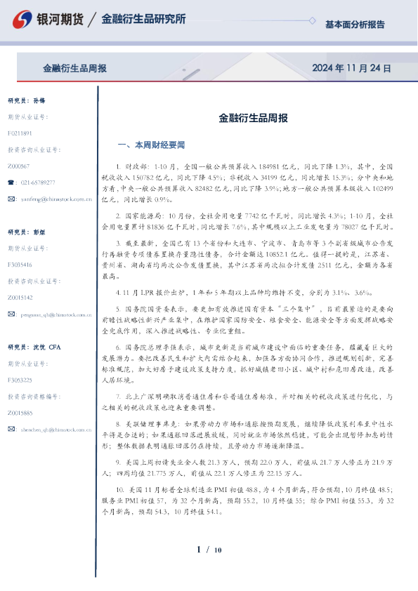 金融衍生品周报