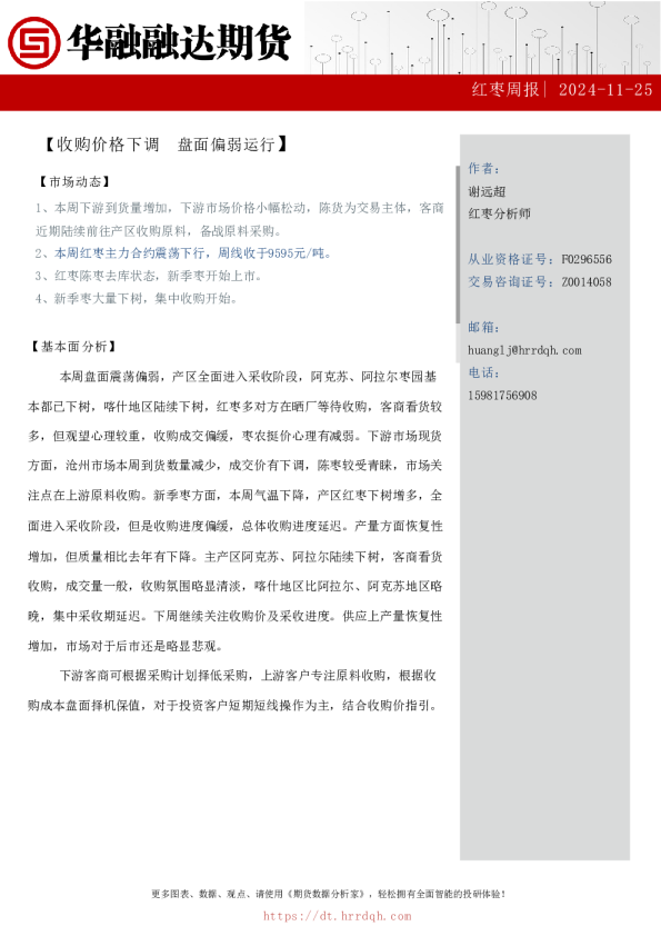红枣周报-收购价格下调 盘面偏弱运行