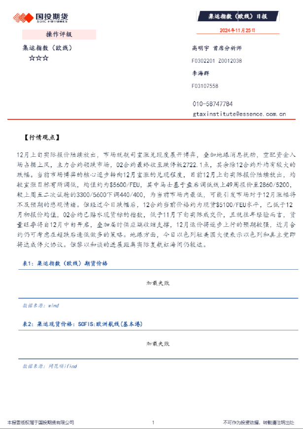集运指数（欧线）日报