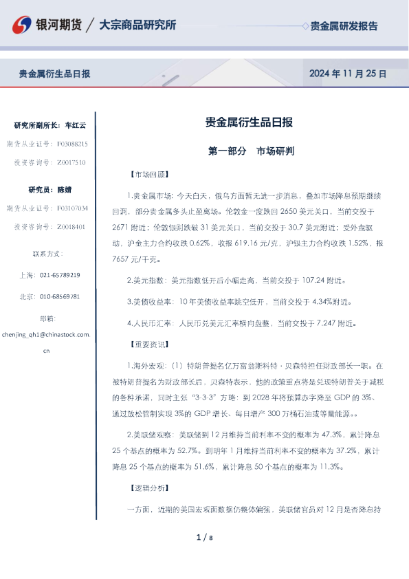 贵金属衍生品日报