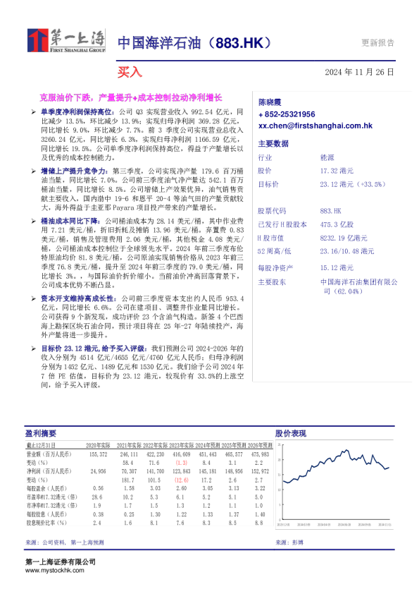克服油价下跌，产量提升+成本控制拉动净利增长