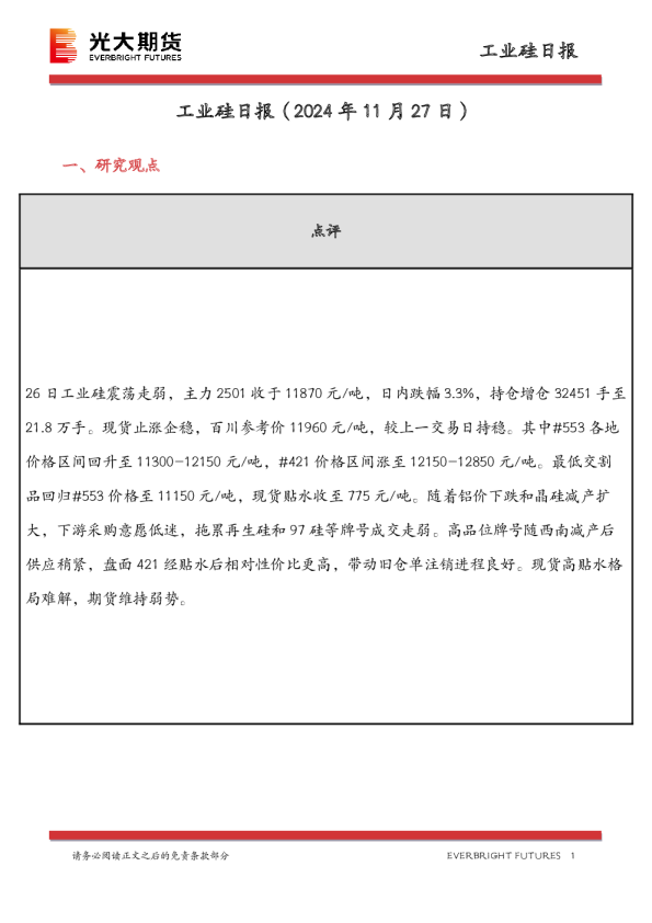 工业硅日报