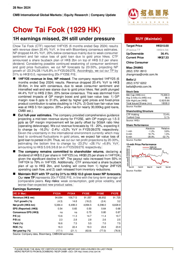 1H 收益未中 ， 2H 仍面临压力