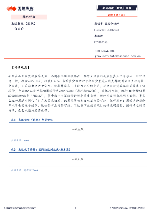 集运指数（欧线）日报