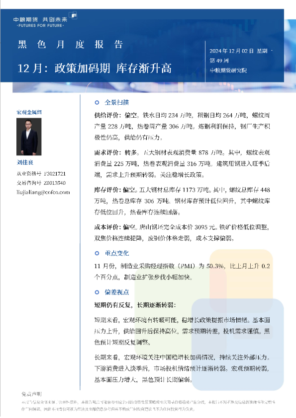 黑色月报：12月