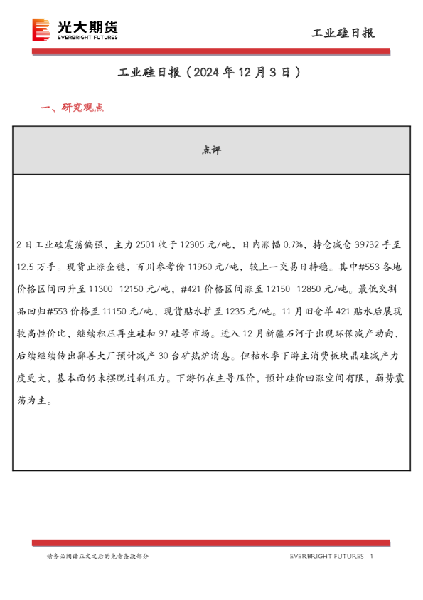 工业硅日报