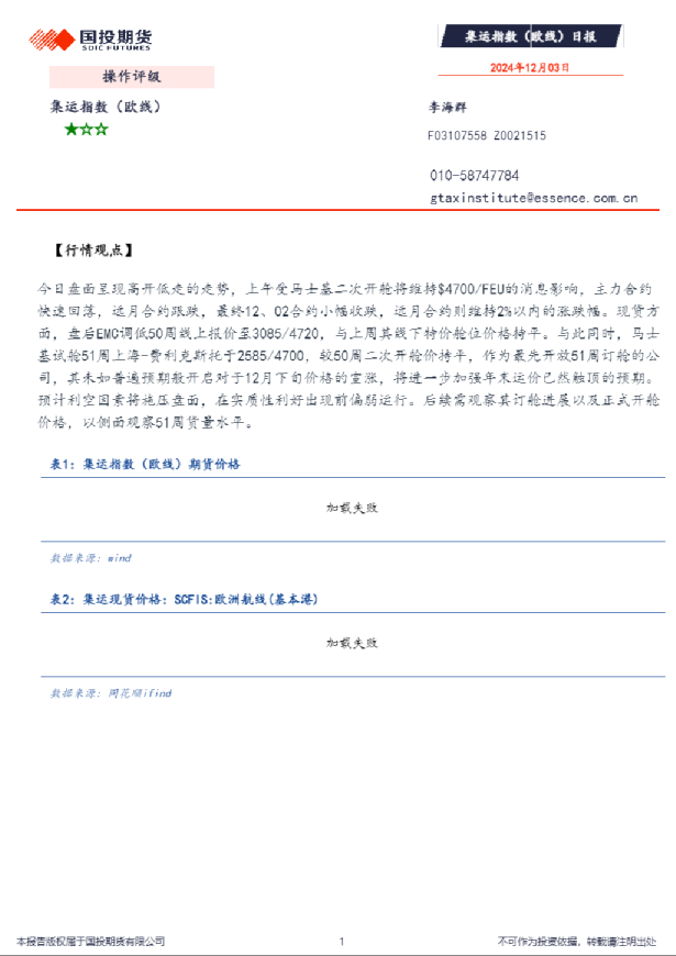 集运指数（欧线）日报