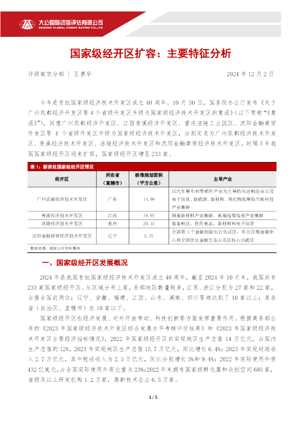 国家级经开区扩容：主要特征分析