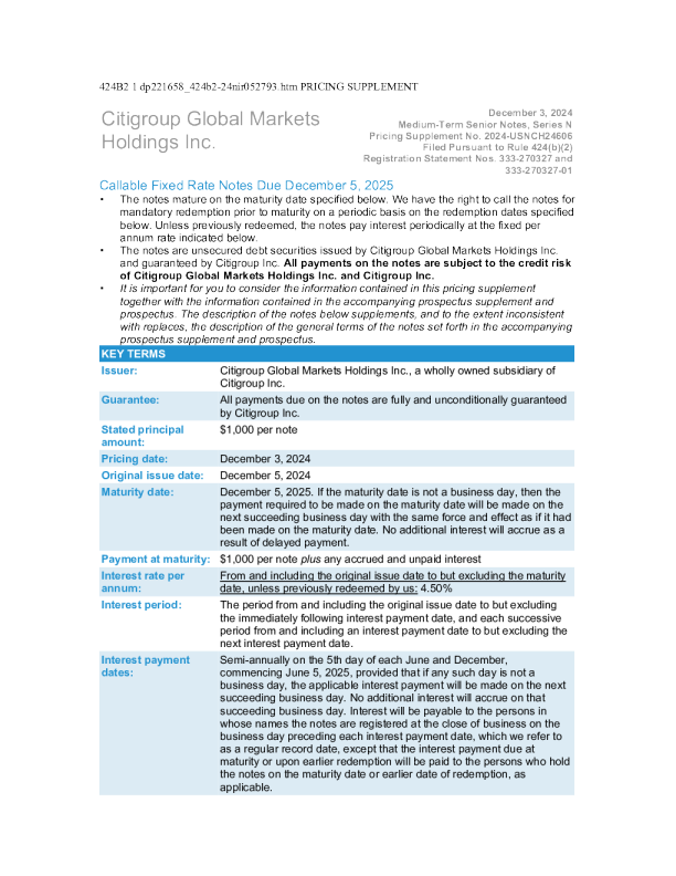 花旗集团美股招股说明书(2024-12-04版)