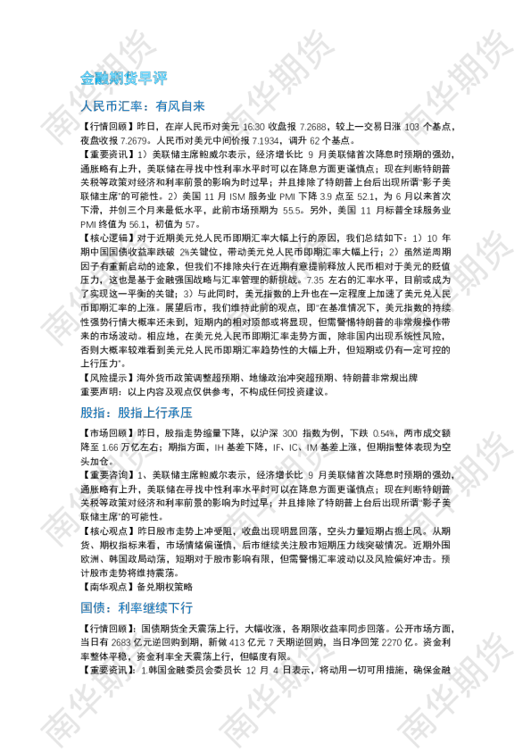 南华期货丨期市早餐2024.12.05