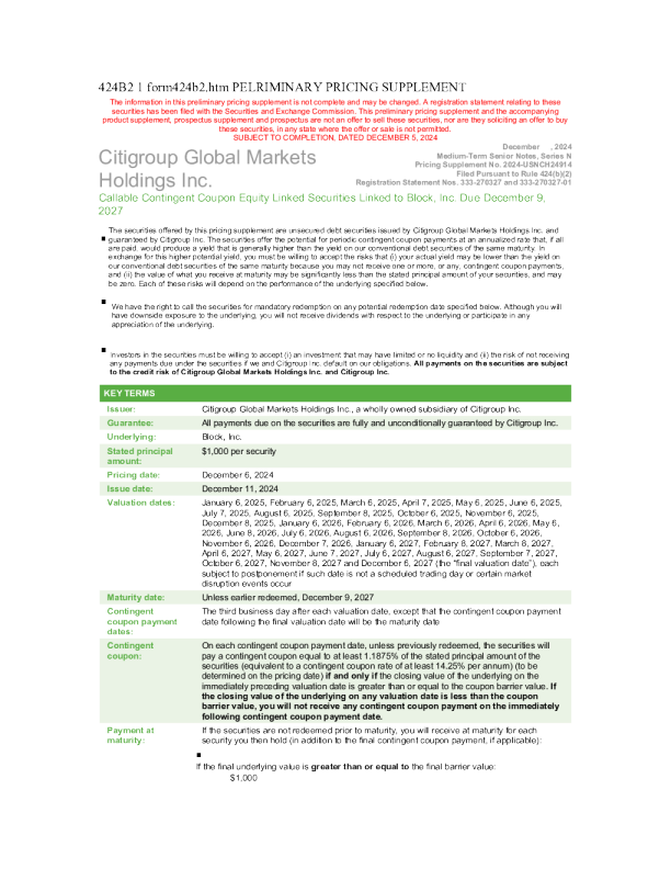 花旗集团美股招股说明书(2024-12-05版)