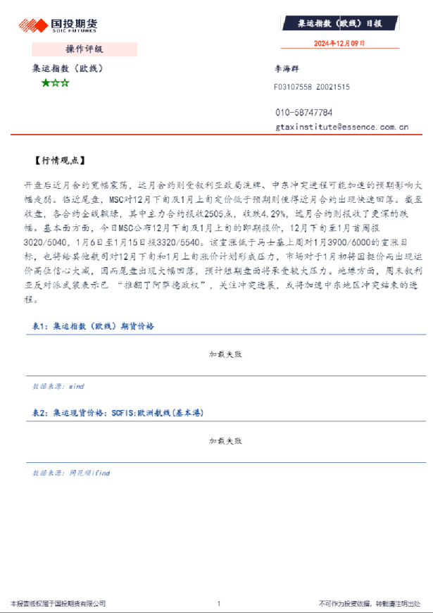 集运指数(欧线)日报