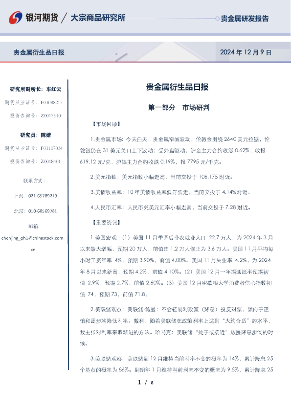 贵金属衍生品日报