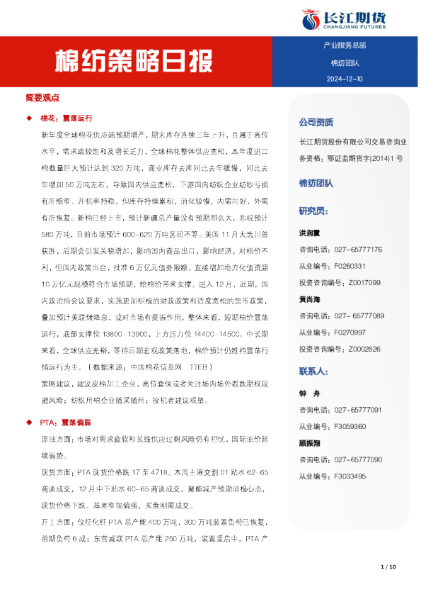 棉纺策略日报