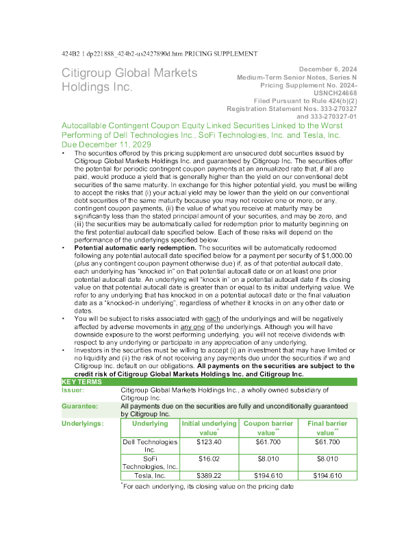 花旗集团美股招股说明书(2024-12-10版)