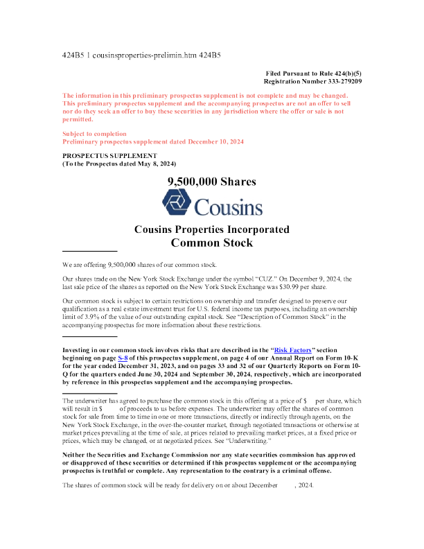 卡津斯不动产美股招股说明书(2024-12-10版)