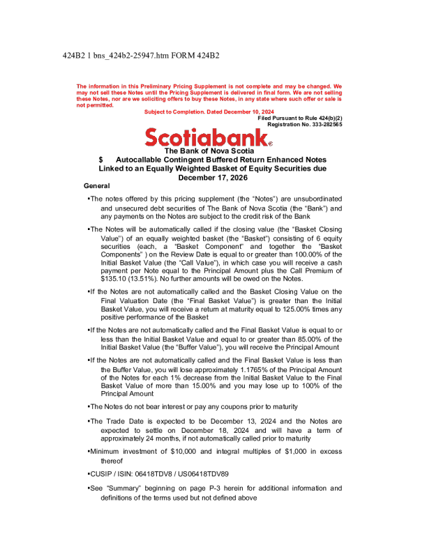 加拿大丰业银行美股招股说明书(2024-12-10版)