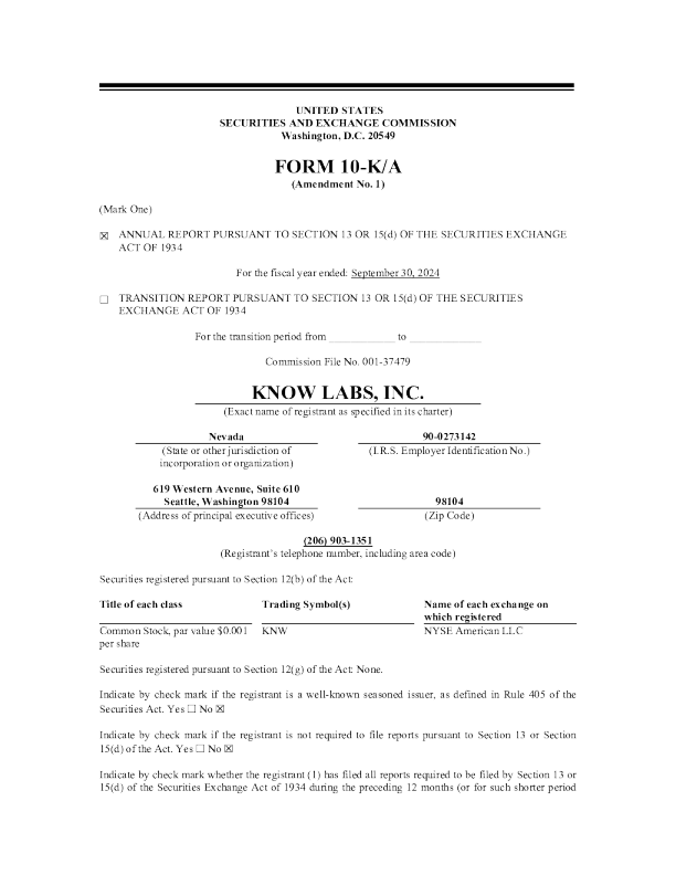 Know Labs Inc 2023 年度报告